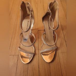 BEBE HIGH HEEL SANDALS SIZE 7.5 SILVER COLOR